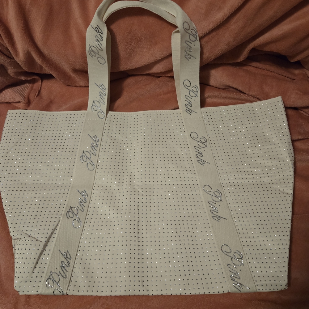 PINK Victoria's Secret Cream Studded Tote In White